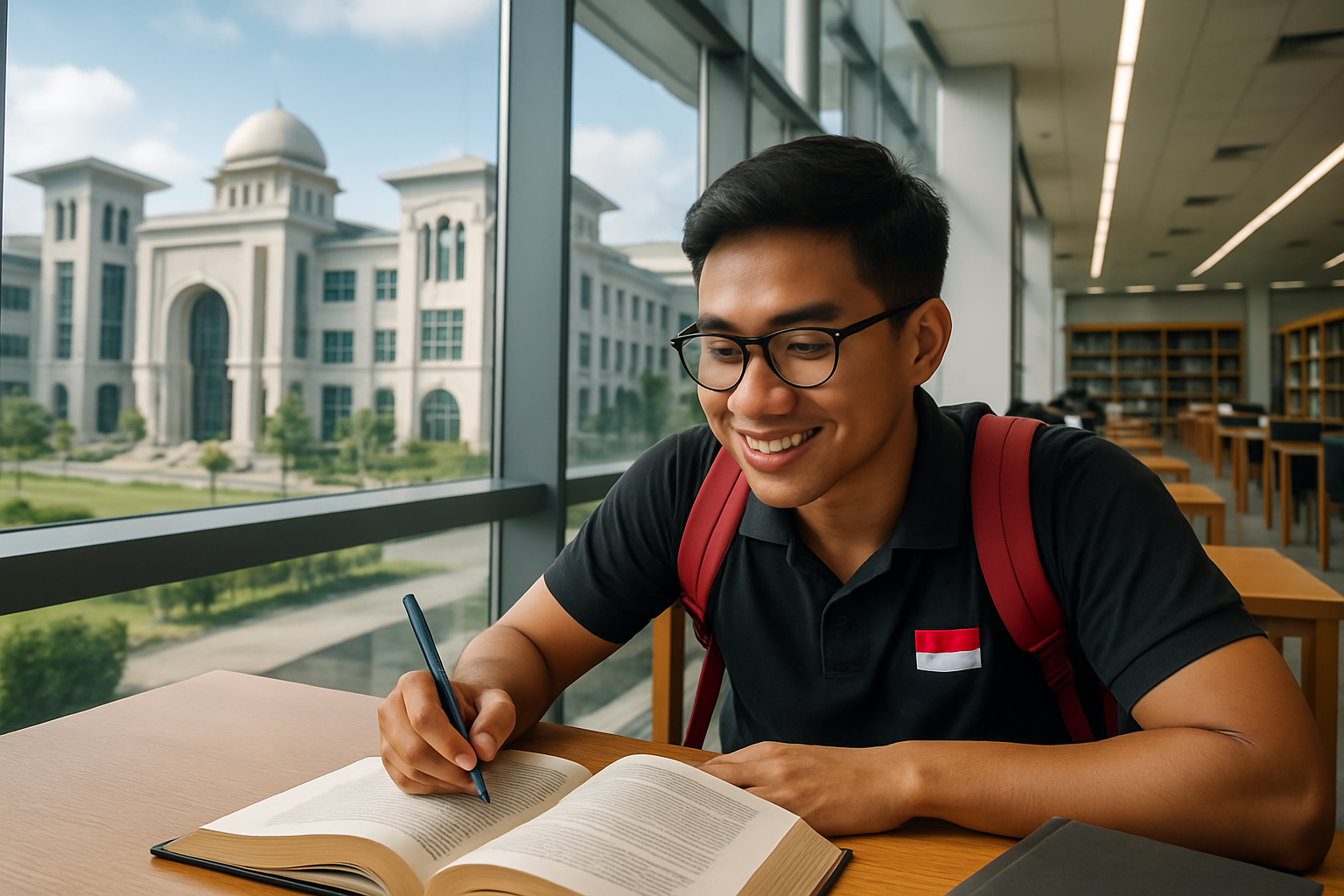 Mahasiswa Indonesia belajar di perpustakaan modern universitas Malaysia