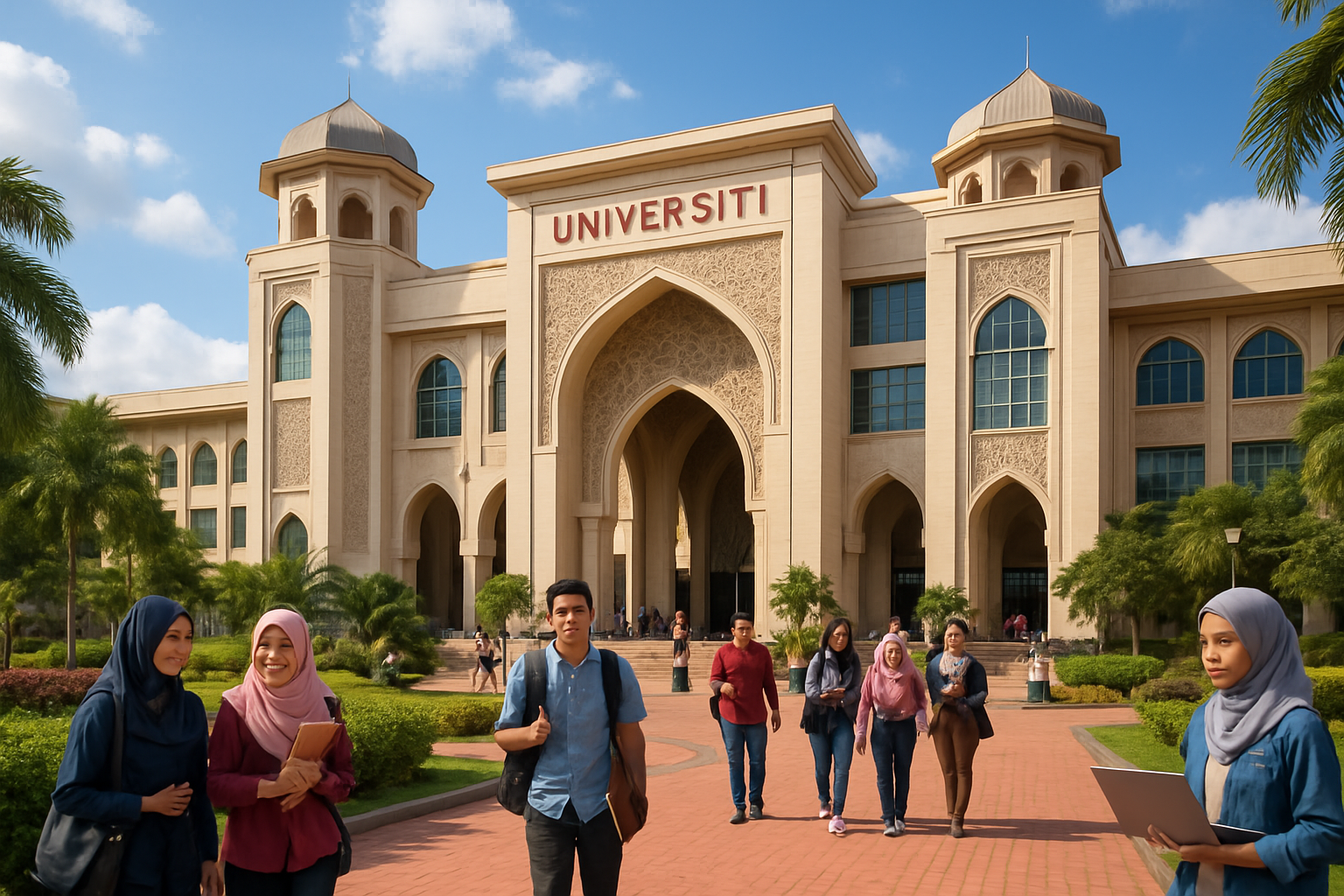 Arsitektur megah universitas di Malaysia, mencerminkan perpaduan modernitas dan nilai-nilai Islam.
