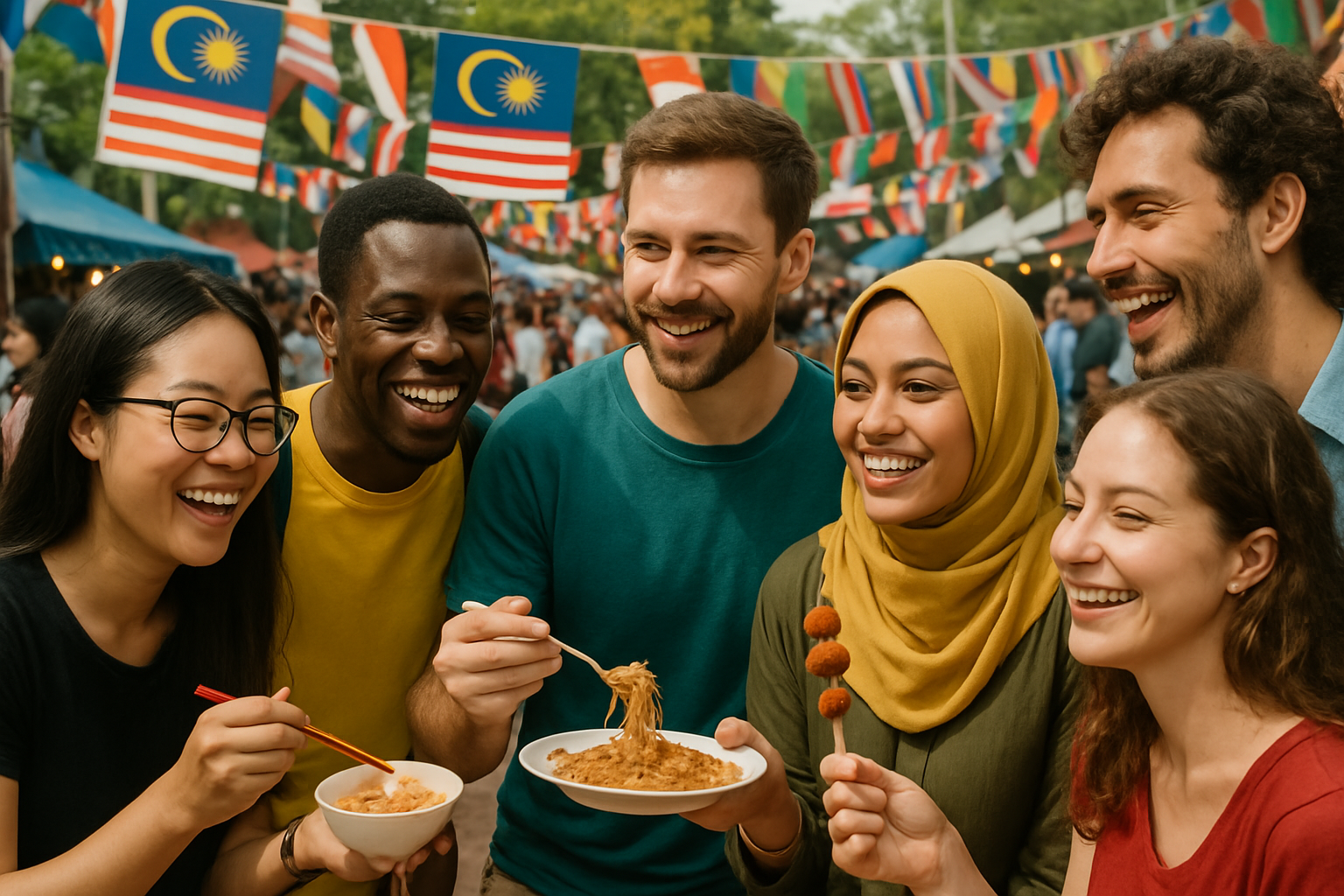 Mahasiswa internasional menikmati festival multikultural, menunjukkan keragaman dan keramahan lingkungan di Malaysia.