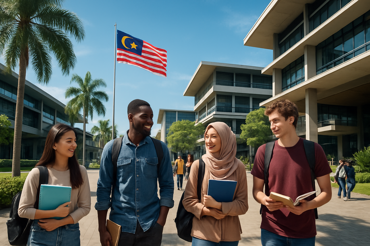 Mahasiswa internasional di kampus modern Malaysia